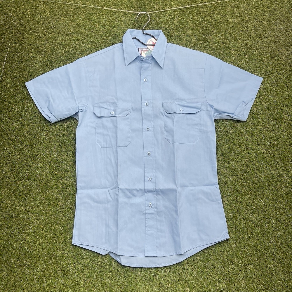 Vintage Fieldmaster Dress Shirt Mens Medium USA Made Blue Button Up Short Sleeve